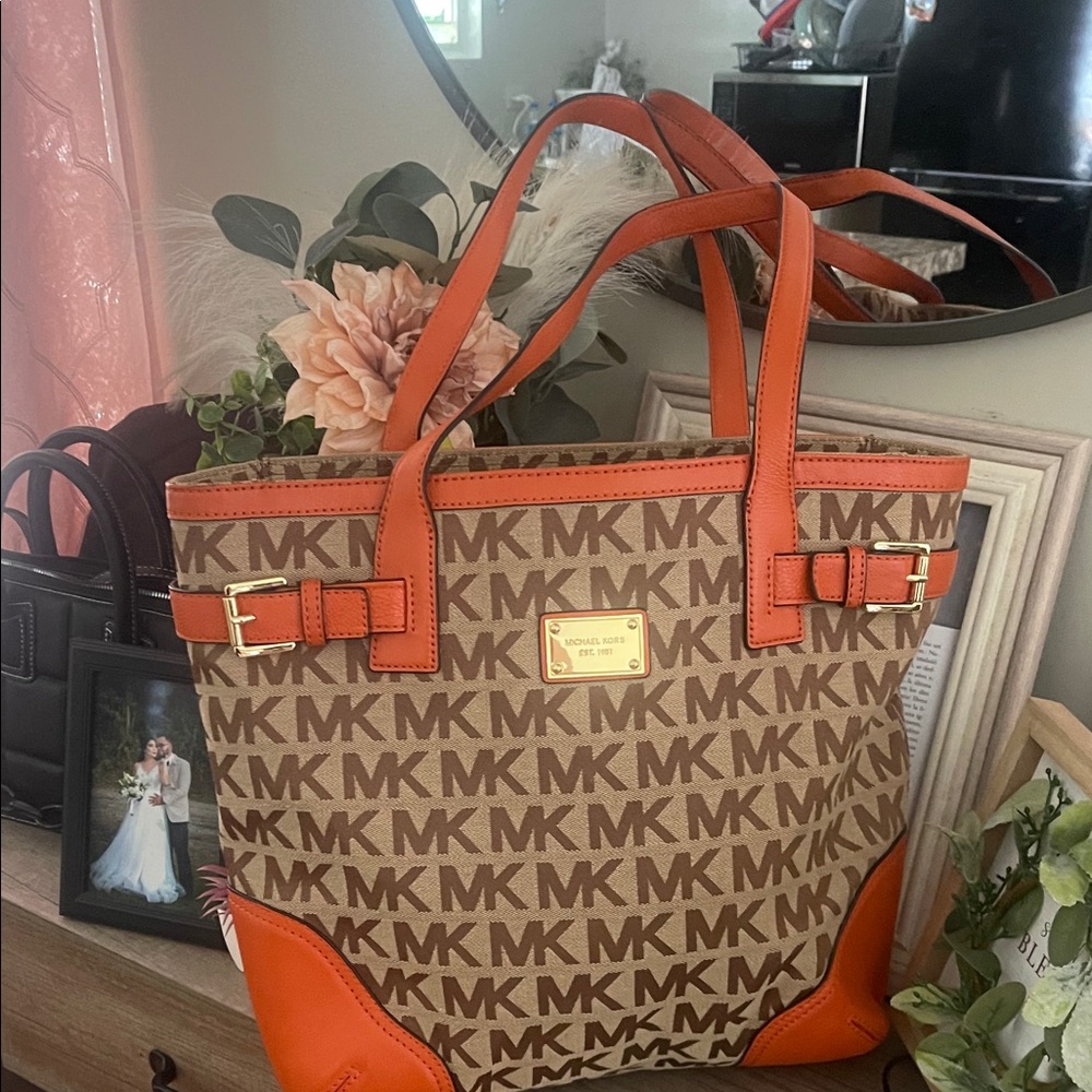 Michael Kors Tan and Orange Tote Bag